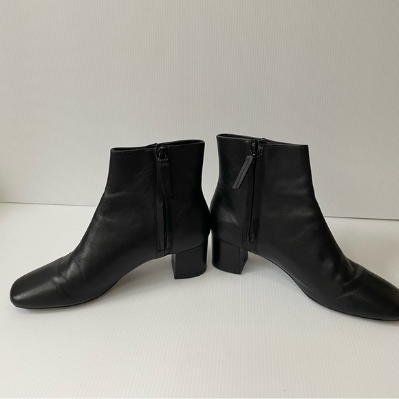 OAK + FORT Black Leather Ankle Boot Block 2” Heel Square Toe 4009 Size 8 - Picture 4 of 12